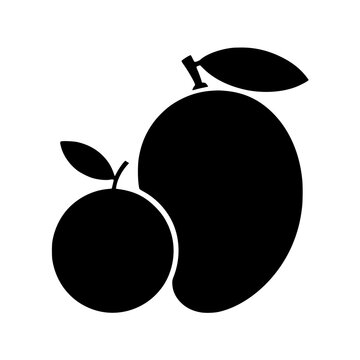 recommend clip art: Silhouette of mango and orange fruit with leaf