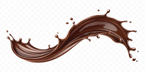 smooth liquid light chocolate splash in curve style isolated on transparent background