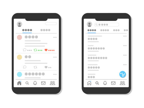 SNSアプリを開いたスマホのイラスト／X(Twitter)の画面を表示