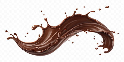 smooth liquid light chocolate splash in curve style isolated on transparent background