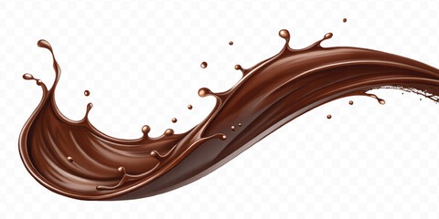 smooth liquid light chocolate splash in curve style isolated on transparent background