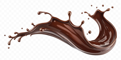 smooth liquid light chocolate splash in curve style isolated on transparent background