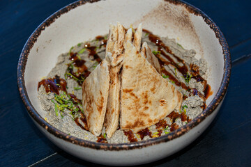 Traditional Baba Ganoush with Olive Oil and Pomegranate..