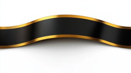 Elegant black and gold wavy ribbon on a white background, perfect for luxury designs or celebration themes.