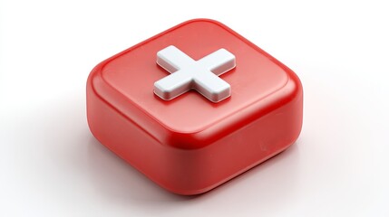 Obraz premium Realistic 3D red square delete icon with white cross Isolated on white background UI element