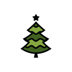 An icon of a Christmas tree with decorations and a star. A design element.