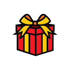 The icon of a gift box with a bow. A design element.