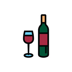 The icon of a wine bottle with glasses. A design element.