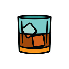 The icon of a whiskey glass with ice. A design element.