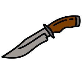Contour icon of a camping knife. A design element.