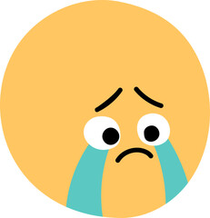 표정, 감정, 울음, 눈물, 슬픔, 입내림, 울상, 우울, 눈물흘림, 감정표현, 노란색, 감정상태, 이목구비, 반응표현, 눈표현, 입모양, 눈물방울, 걱정, 좌절, 실망, 기분하락, 감정스티커, 표정강조, 감정전달, 이모지
