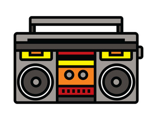 The outline icon of a portable stereo recorder. A boombox. A design element.