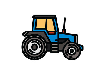 Contour icon of a tractor on wheels, for agricultural and industrial purposes. A design element.