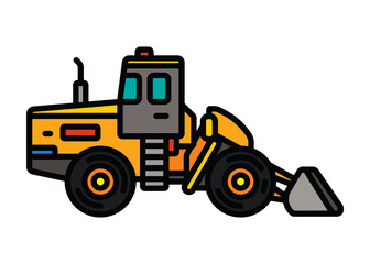 Contour icon of a bulldozer on wheels. A design element.
