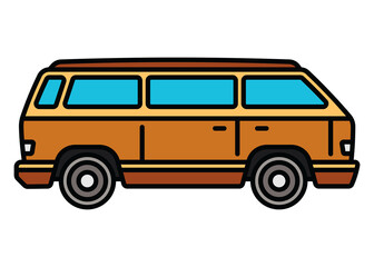 An old travel van. A contour icon. A design element.