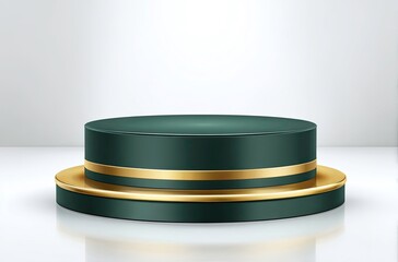 Elegant Dark Green and Gold Cylindrical Display Stand for Product Presentation