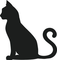 A cute black cat silhouette, a vector illustration of a domestic pet, isolated on a white background