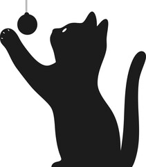 Black cat silhouette vector illustration shows a cute pet with a tail, seemingly in love, perhaps observing a mouse