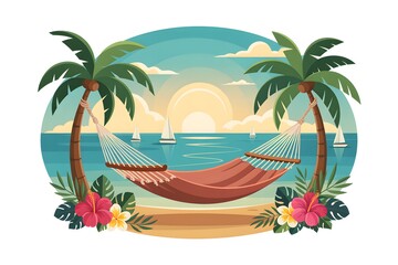 Fototapeta premium Hammock on the Beach with Warm Sunset