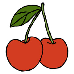 vector illustration of red cherry hand drawn flat design whimsical style