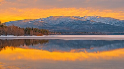 Fototapeta premium Winter Sunrise Over Frozen Lake