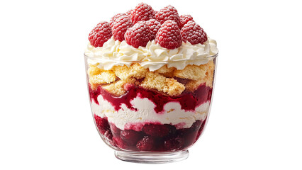  An elegant trifle, with layers of Greek yogurt cream and fresh raspberries on top, in a glass cup , cut out