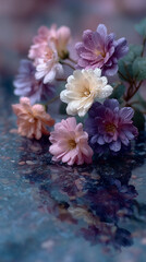 pink flowers on blue background