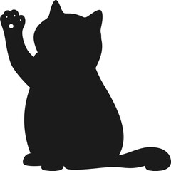 A cute black and white cat cartoon vector illustration shows the silhouette of a beloved pet animal