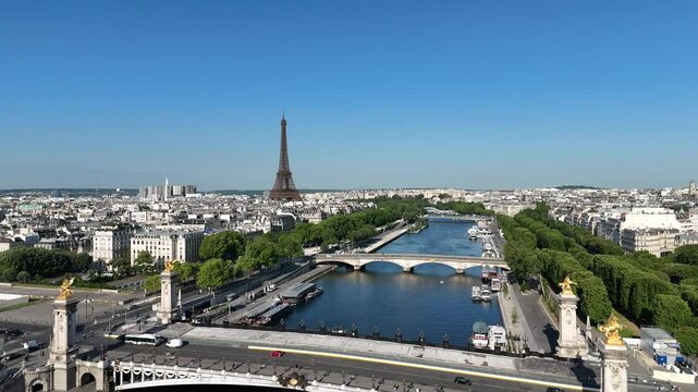 Alexandre Iii Bridge At Paris Ile De France France. Aerial View Of Landmark Bridge Showcasing Its Intricate Design . Metropole Landscape Skyscrapers Vibrant. Metropole Corporate Town.
