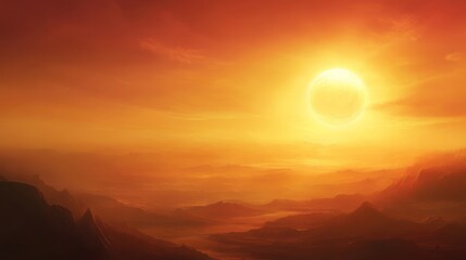 Annular Solar Eclipse over Mountains - obrazy, fototapety, plakaty