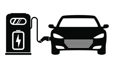 Obraz premium Electric car refueling icon symbol, EV car, Green hybrid vehicles charging point logo design Vector illustration