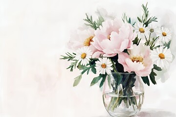 Obraz premium Delicate Blooms in Watercolor: Peonies and Daisies