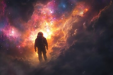 Obraz premium Astronaut cosmonaut discovery of new worlds of galaxies, fantasy portal to far universe Astronaut space exploration, gateway to another universe 3d render