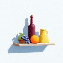 Obraz premium Watercolor still life of fruit bowl framed in classic kitchen nook