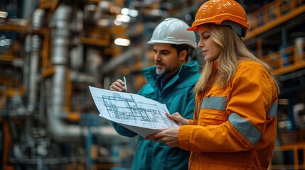 Industrial Engineers Reviewing Blueprint