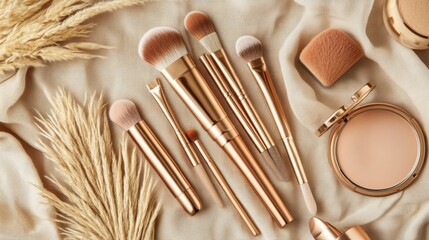 Chic display of metallic makeup tools laid beside minimalist packaging