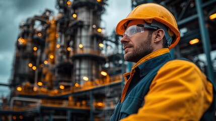 Industrial Worker Contemplating Refinery