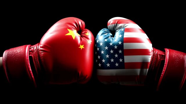 China vs USA boxing gloves. China vs United states tensions economy conflict concept boxing gloves. Business war concept. Trade and global business impact