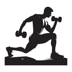 silhouette of people exercising, training muscles, body building, editable vector image