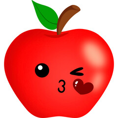Apple Blowing Kiss Face Cartoon