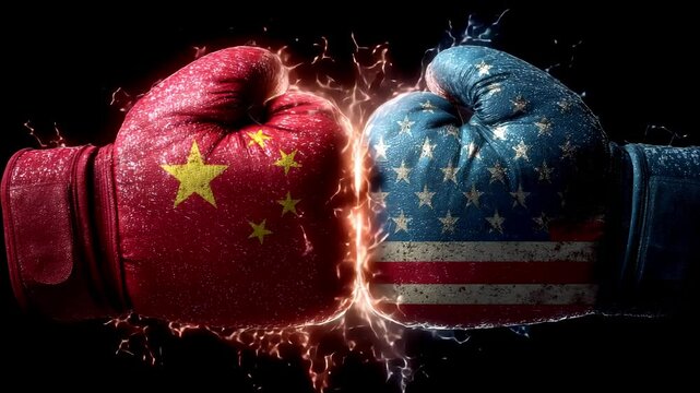 China vs USA boxing gloves. China vs United states tensions economy conflict concept boxing gloves. Business war concept. Trade and global business impact
