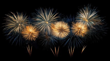Fireworks bursting in the night sky with golden sparkles representing celebration for