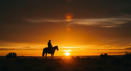 Silhouette horseback rider sunset