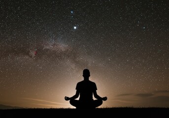 Silhouette meditation person night sky
