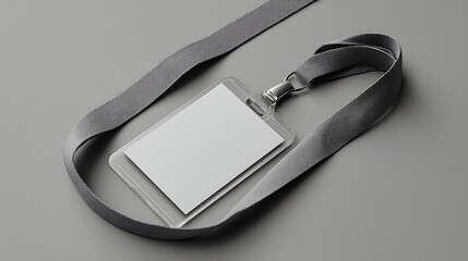 mockup of a plastic badge ID card, attached to a grey ribbon. This template caters to employees .
