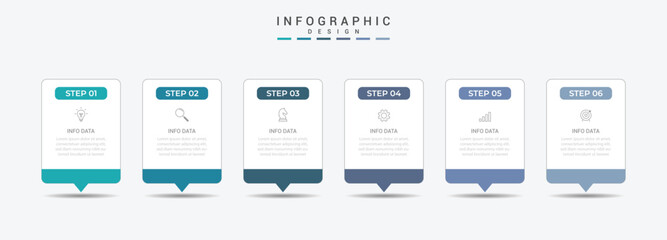 Business vector infographic design template with icons and 6 options or steps. Can be used for process diagram, presentations, workflow layout, flow chart, info graph