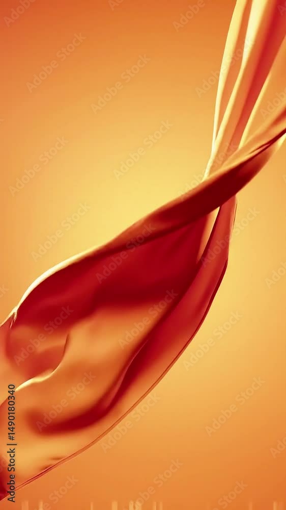 Poster flowing red fabric against warm orange backdrop in a dynamic video