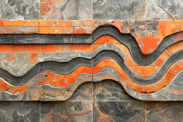 Modern ceramic tile mural representing flowing lava or sedimentary layers