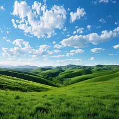 Fototapeta premium Rolling Green Hills under a Blue Sky