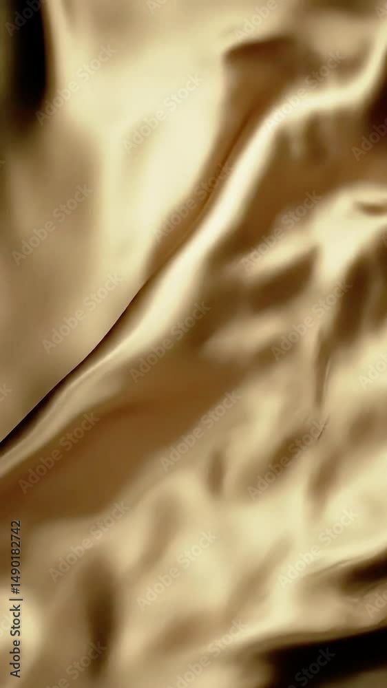 Poster Flowing Golden Fabric: Abstract Motion and Shimmering Light Effects in a Seamless Video Loop